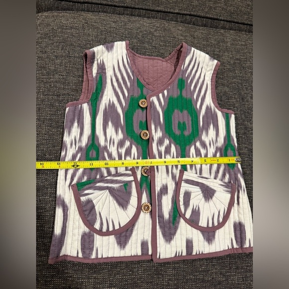 Kids Purple and White Patterned Vest with Wooden Buttons - Picture 2 of 5